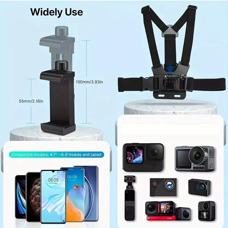 Professional Action Camera Strap Set with Phone Clip and Durable Mount for GoPro, Osmo Action, and Mobile Devices – Ideal Sports Vlogging Accessories and Thoughtful Gift for Him