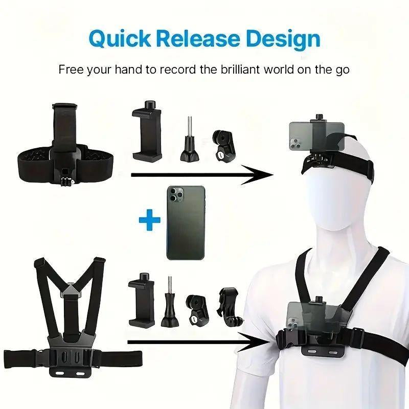 Professional Action Camera Strap Set with Phone Clip and Durable Mount for GoPro, Osmo Action, and Mobile Devices – Ideal Sports Vlogging Accessories and Thoughtful Gift for Him