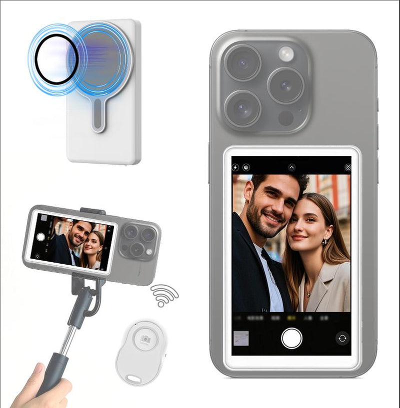 Omnimaster Phone Vlog Selfie Wireless Monitor Screen, Magnetic Mount for Magsafe, Rear Camera for Selfie Vlog Live Stream, Iphone & Android Compatible