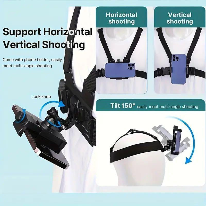 Professional Action Camera Strap Set with Phone Clip and Durable Mount for GoPro, Osmo Action, and Mobile Devices – Ideal Sports Vlogging Accessories and Thoughtful Gift for Him