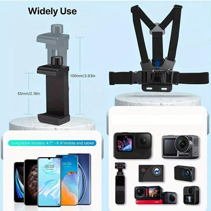 Professional Action Camera Strap Set with Phone Clip and Durable Mount for GoPro, Osmo Action, and Mobile Devices – Ideal Sports Vlogging Accessories and Thoughtful Gift for Him