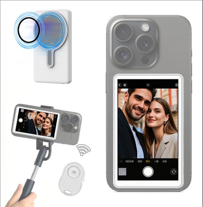 Omnimaster Phone Vlog Selfie Wireless Monitor Screen, Magnetic Mount for Magsafe, Rear Camera for Selfie Vlog Live Stream, Iphone & Android Compatible