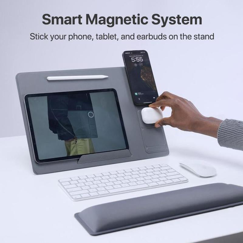 HUANUO Magnetic Adjustable Laptop Stand - Portable and Sleek Design for 17-Inch Screens, Sturdy Leather-Touch Frame, 5 Adjustable Angles, Available in 4 Macaron Colors for Enhanced Desk Setup